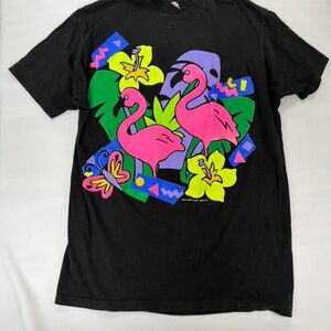 Vintage 90s Single Stitch Black Turtle Bay Flamingo Design Shirt Size XXXL
